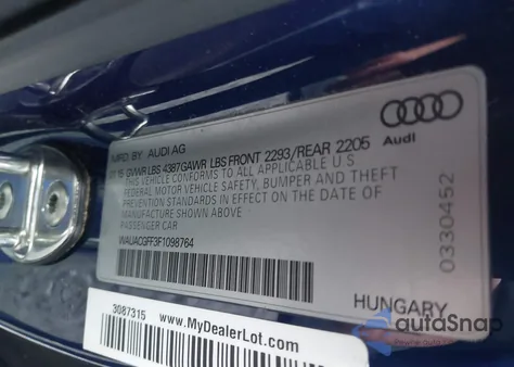 2015 Audi A3 1.8T Premium from USA, damaged, VIN WAUACGFF3F1098764